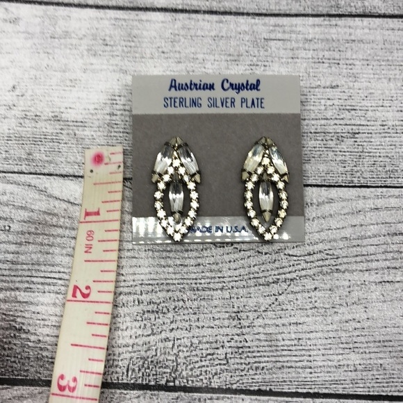 VINTAGE sterling plated crystal baguette earrings glam statement evening - Picture 3 of 5